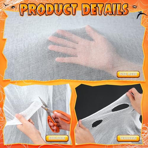 Halloween Outdoor Decoration Giant Spider Web with Black Fake Spiders - White & Black Variations