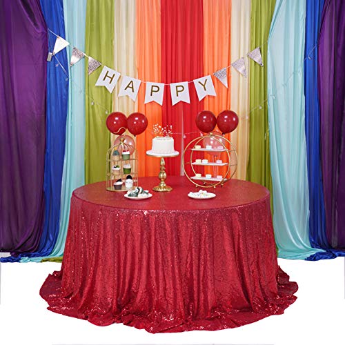 Red Sequin Round Tablecloth 108 Inch Sparkle Party Cover - Variation: Red / 108"