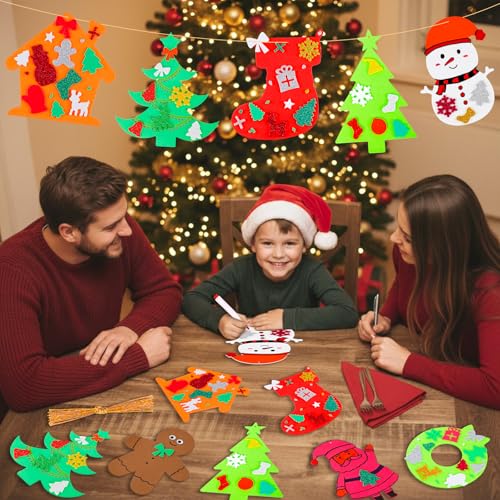 Christmas Crafts Kit with Foam Ornaments and Decorations - Xmas Tree Snowman Gingerbread Man Variation