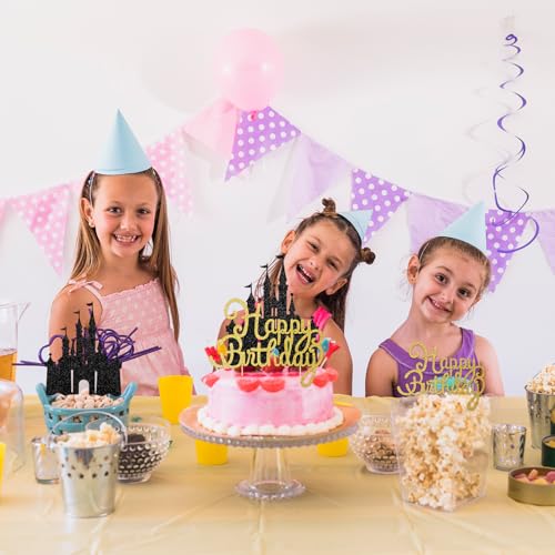 Black Castle Cake Topper Glitter Spooky Bat Birthday Party Decorations - Variation: Black Castle