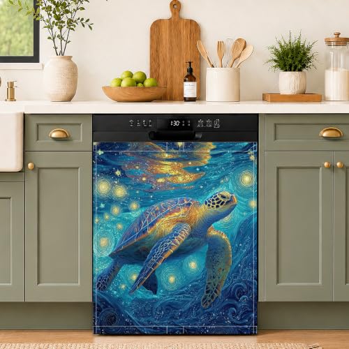 Starry Sky Turtle Dishwasher Magnet Cover 23x26 Inch Waterproof Kitchen Decor
