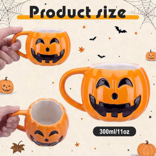 Halloween Pumpkin Coffee Mugs Set of 6 - Orange Ceramic Cups for Hot Drinks