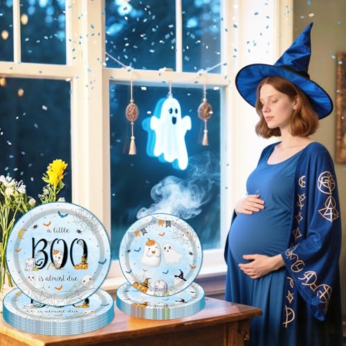 Halloween Baby Shower Decorations Boy - Little Boo is Almost Due Party Supplies Set