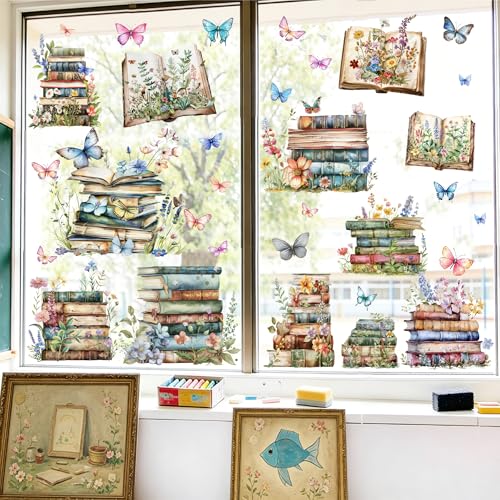 Flower Book Watercolor Wildflower Window Cling - Static Glass Decal for Windows & Glass