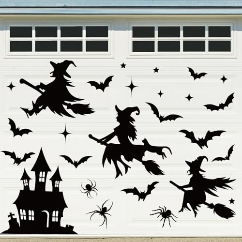 Halloween Garage Door Magnets Set - Black Witch Bat Spider Star Castle Decorations