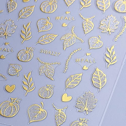 Halloween Pumpkin Ghost Nail Art Stickers - Style7 Fall Maple Leaf Bat Web 3D Decals