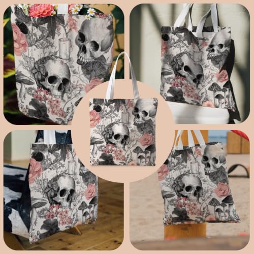 FDHSPAAM Canvas Tote Bag - Spooky Flower Skull Mushroom Variation Large Capacity