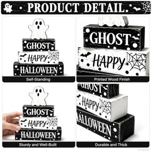 Ghost Halloween Table Decor Set - Wooden Whimsical Spooky Indoor Halloween Decoration with Boo Variation