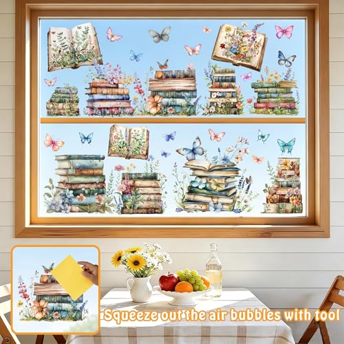 Flower Book Watercolor Wildflower Window Cling - Static Glass Decal for Windows & Glass
