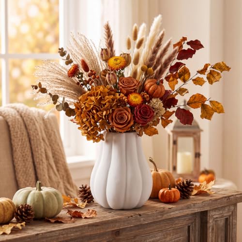 2-Piece 6-Inch Fall Pumpkin Vase Set Ceramic DIY Autumn Decor - Unpainted, White - Variation 2