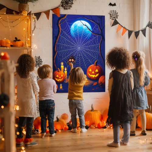 Halloween Party Game - Pin The Spider on The Web Poster & Stickers Set