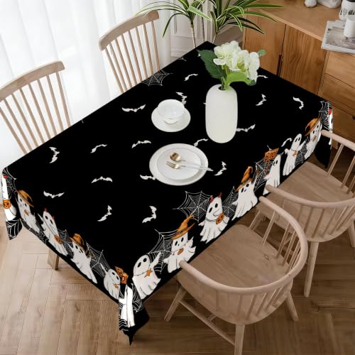 Halloween Tablecloth 60x84 Inch Rectangular Bat Spider Cobweb Ghost Reusable Washable Black Decor Variation of THIS listing