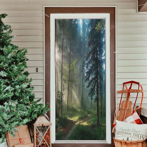 Natural Forest Door Cover Decoration 32 x 79 Inch - Festive Porch Decor