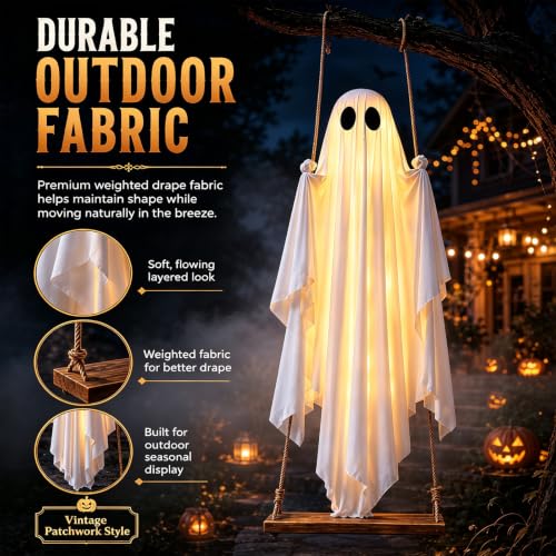 Halloween Hanging Swing Ghost 5FT - Outdoor Yard & Porch Decor - Variation A