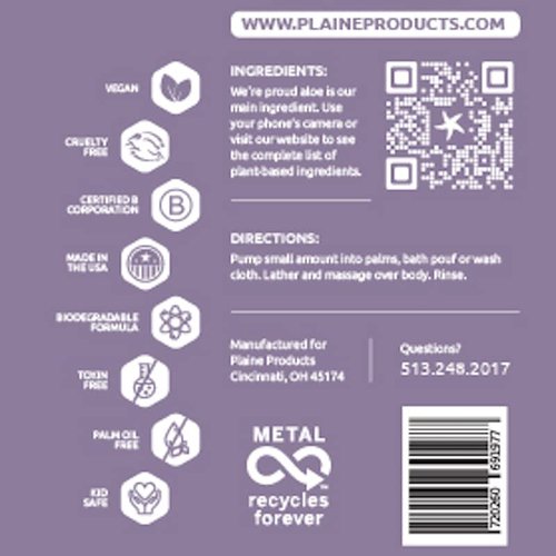 Plaine Products Eco-Friendly Body Wash - Citrus Lavender - Sulfate/Paraben/Phthalate Free, 16oz (Refillable Aluminum Bottle with Pump)