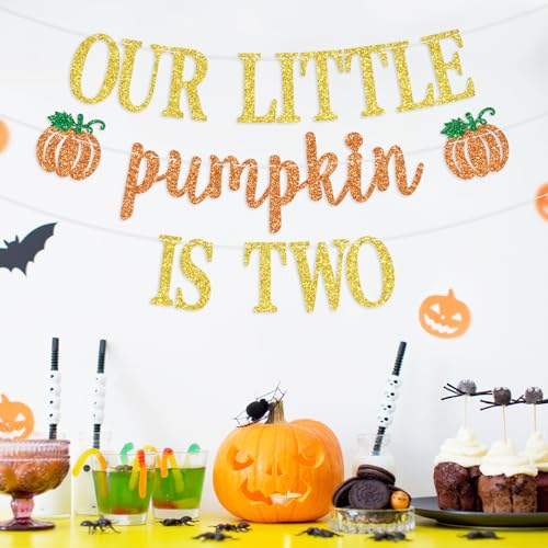 Gold Glitter Pumpkin 2nd Birthday Banner Kids Party Decorations