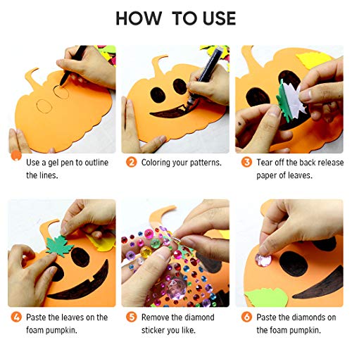 Halloween Foam Pumpkin Craft Kit with Leaves & Rhinestones - 30 Pieces