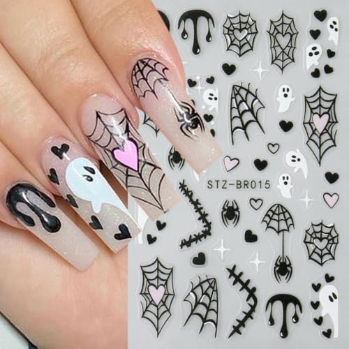 Halloween Ghosts Bat Spider Web Nail Stickers - Self-Adhesive Nail Art Decals - Halloween 06