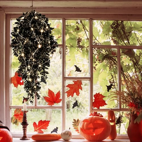 Artificial Black Hanging Flowers with Lights - Halloween Gothic Decor, 2 Pack - Variation: Black Rose
