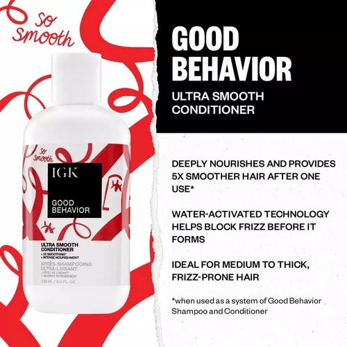 IGK GOOD BEHAVIOR Ultra Smooth Conditioner - Frizz Control, Hydration & Shine | Vegan & Cruelty-Free