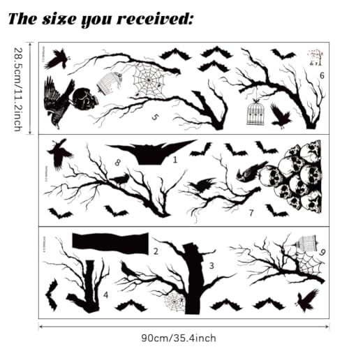 Halloween Wall Decals Large Black Tree with Skull & Crow Variation of Black Tree