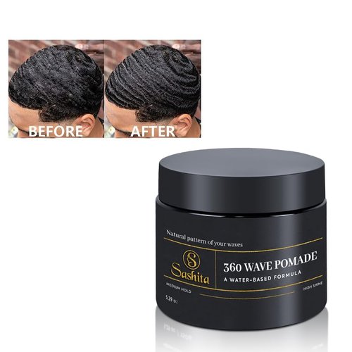 Sashita 360 Wave Pomade - Water-Based Hair Styling Product for Medium Hold & High Shine | 5.29 Oz