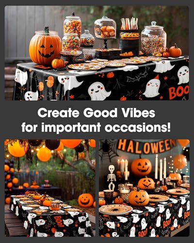Halloween Black Disposable Plastic Table Cloth - 8 Pack 54 x 108 Inches
