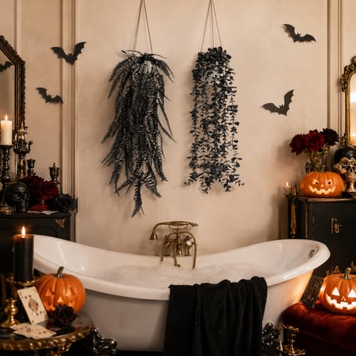 Fake Gothic Plants 4-Pack for Halloween Bathroom & Indoor Decor - White Pot Variation