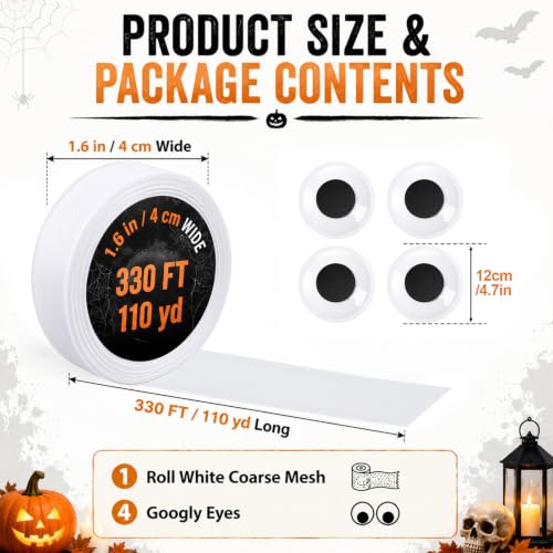 Halloween Mummy Decoration Kit with Wrap and Giant Googly Eyes - Spooky Porch & Door Decor