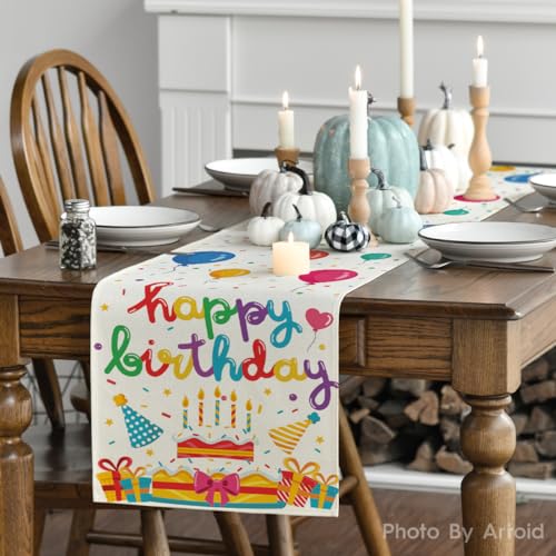 Birthday Candle & Seasonal Table Runner Set - Happy Birthday Home Decor 13x72 Inch