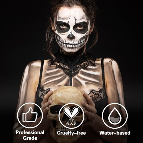 Black and White Face Body Paint Kit - Water Based, Non-Toxic, Halloween Cosplay