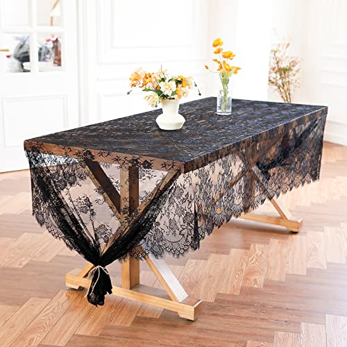 Black Lace Tablecloth 60x120 Inch - Formal & Casual Decor with Variation: Black/1