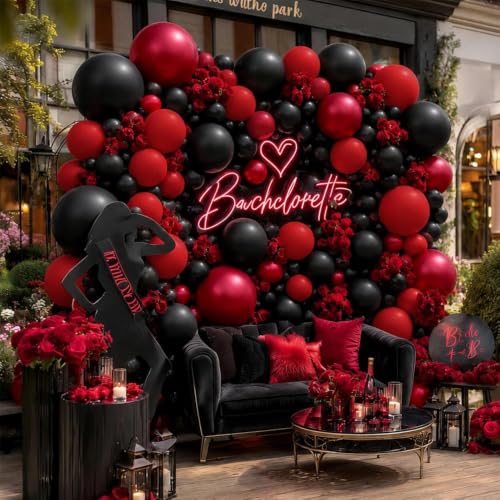Double Stuffed Black Red Balloon Arch Kit - Burgundy & Black Party Decor