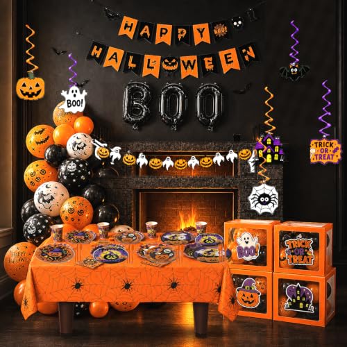 Halloween Party Decorations Set for 25 Guests with Balloons, Backdrop & Photo Props
