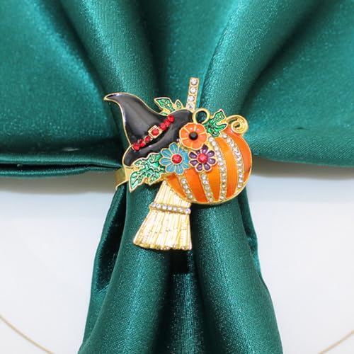 Halloween Napkin Rings Pumpkin Witch Design Set of 4 - Festive Table Decor
