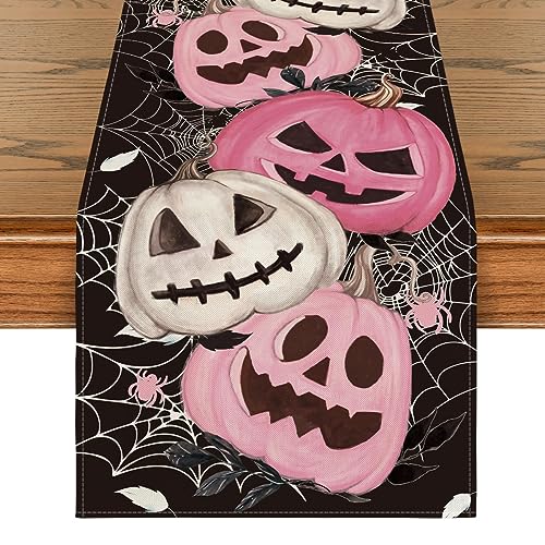 Halloween Table Runner 13x72 Inch Black Pink Polyester Home Party Decor