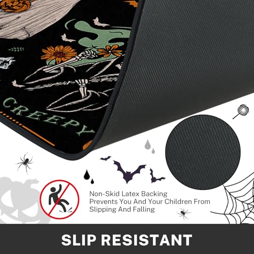 Retro Skeleton Halloween Ghost Kitchen Rugs Set of 2 - Black & White, Non-Slip, Easy Clean