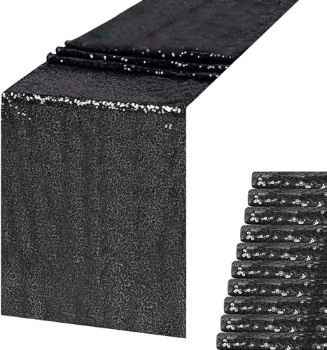 Black Sequin Table Runner 12x72 Inches - Pack of 12 - Elegant Party Decor