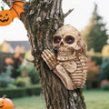 Aged Halloween Skull Solar Light Outdoor 9'' Spooky Skeleton Garden Decor - Ghost & Tree Peeker