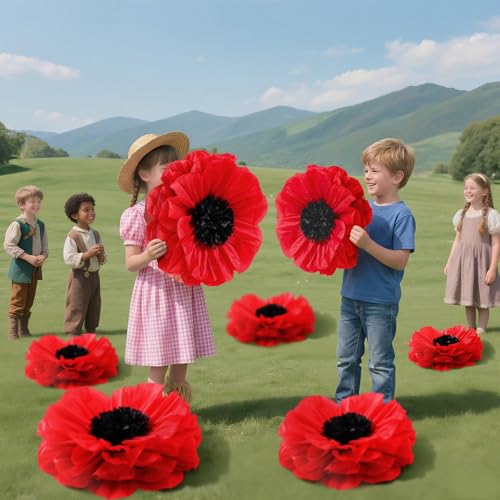 Giant Red Poppy Paper Flowers Decor Set - Halloween Wizard Party & More