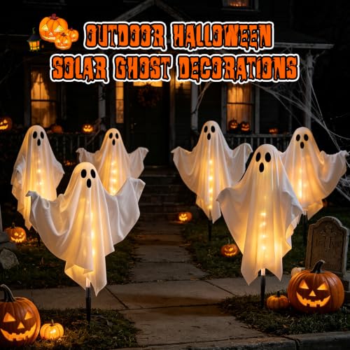 Halloween Ghost Solar String Lights - Warm White Outdoor Decoration - 6 Pack