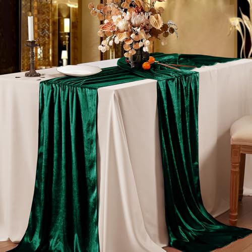 Velvet Table Runner 20x120 Inches - Green, Elegant Dining Decor