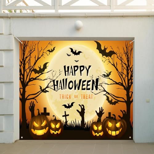 7x8ft Halloween Garage Door Cover Decorations Haunted House Backdrop Banner