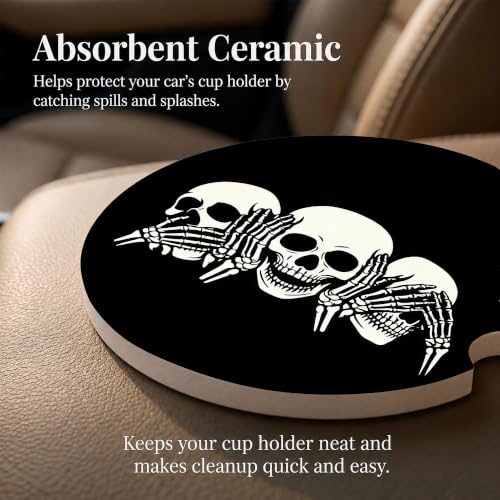 Gothic Car Coasters Set of 2 - Horror Skull Auto Accessories, Variation: Gothic