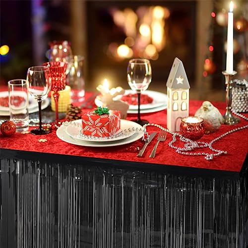 Black Metallic Foil Fringe Table Skirts - 6 Pack, 9 Feet x 29.5 Inches, Party Decor Variation of THIS listing