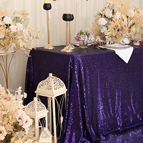 Eternal Beauty Purple Sequin Tablecloth 90x132 Inch for Wedding - Rectangular