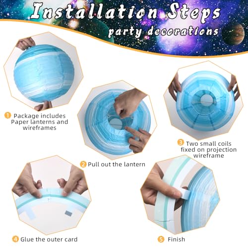 Space Themed Paper Lanterns Set for Kids Party Decorations - 47 Pieces