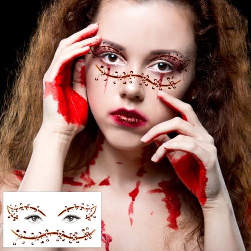 Halloween Eye Makeup Tattoos - Scary Face Design, 8 Sheets
