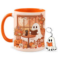 Ghost Fall Reading Mug 11 Oz with Keychain - Book Lover Gift, Halloween & Autumn Theme - Variation: Ghost Fall & Cat