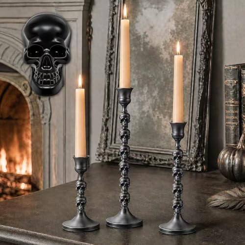 Skull Candle Holder Set - Gothic Taper Candlestick for Halloween & Dark Decor - Style 2 / 3
